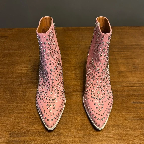 BEAST FASHION Hazel Glitz Pink Studded Western Ankle Boots Size 9 - Picture 2 of 8